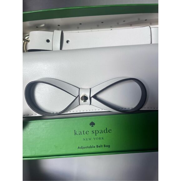 Kate Spade Adjustable Leather Belt Bag White with Bow Small/Medium - Picture 2 of 3